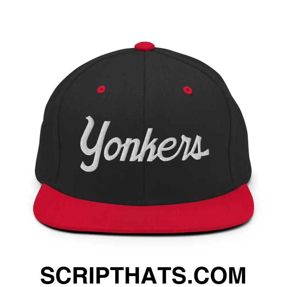 Yonkers Script Snapback Hat Black Red