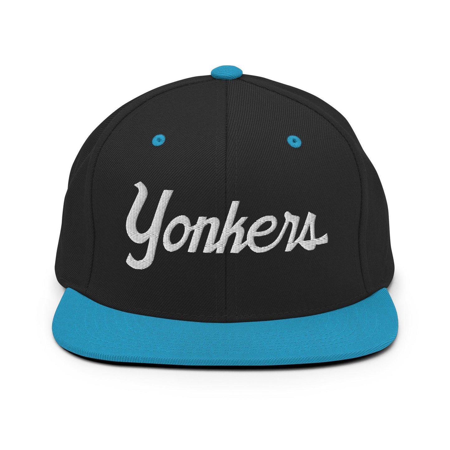 Yonkers Script Snapback Hat Black Teal
