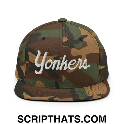 Yonkers Script Snapback Hat Green Camo