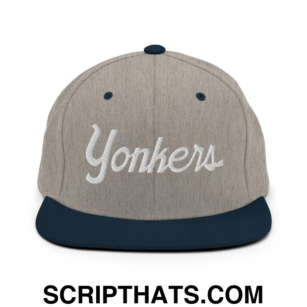 Yonkers Script Snapback Hat Heather Grey Navy