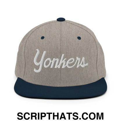 Yonkers Script Snapback Hat Heather Grey Navy