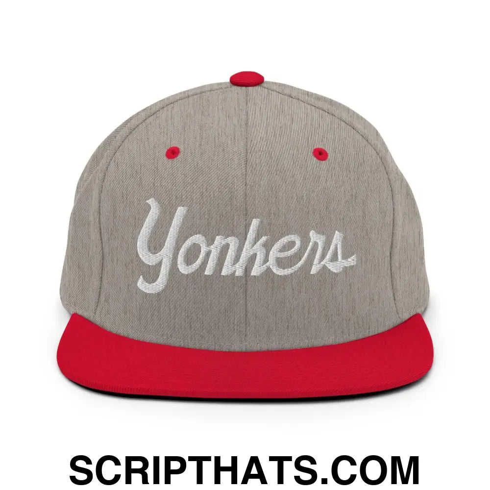 Yonkers Script Snapback Hat Heather Grey Red