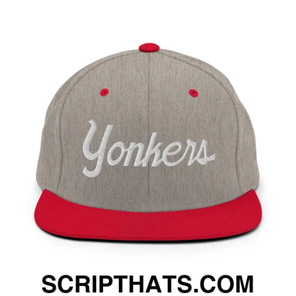 Yonkers Script Snapback Hat Heather Grey Red