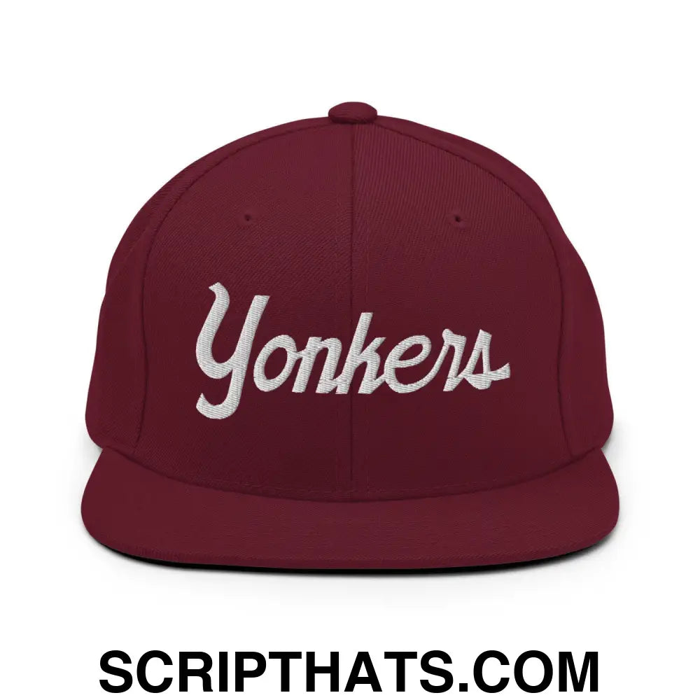 Yonkers Script Snapback Hat Maroon