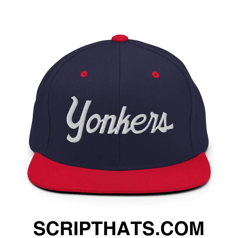 Yonkers Script Snapback Hat Navy Red