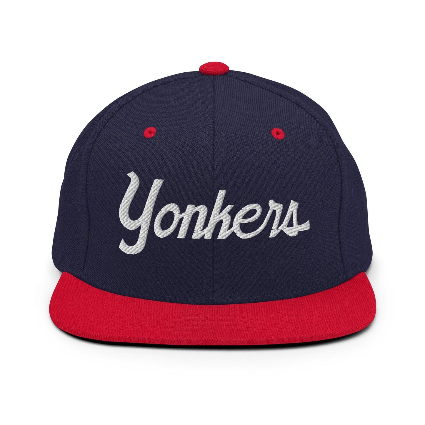 Yonkers Script Snapback Hat Navy Red