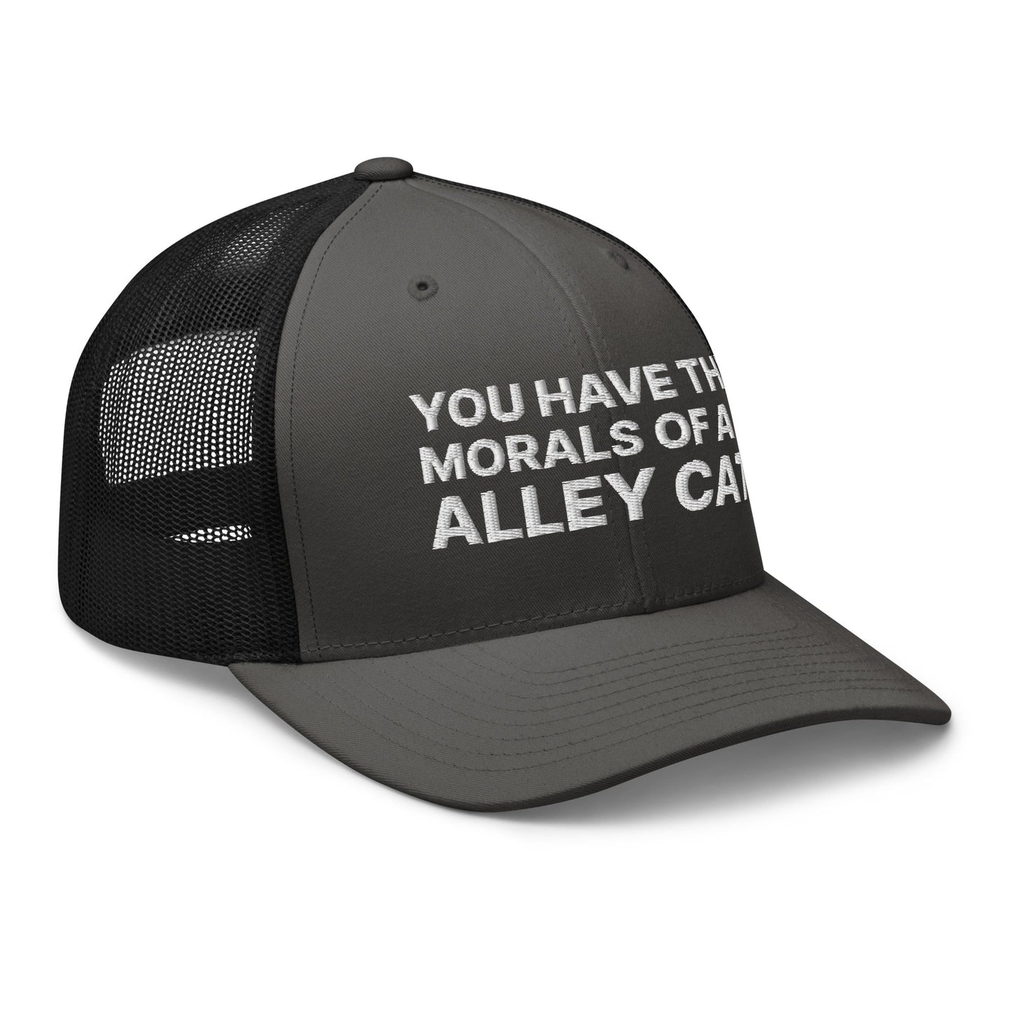 You Have The Morals of An Alley Cat Retro Trucker Hat Charcoal Black