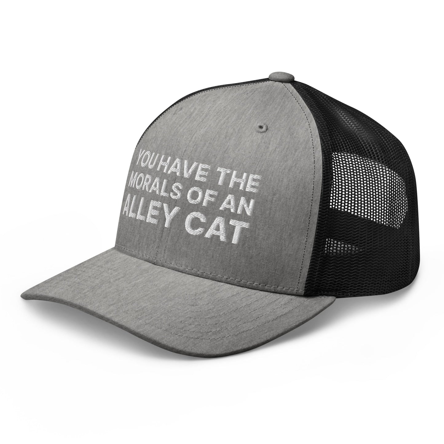 You Have The Morals of An Alley Cat Retro Trucker Hat Heather Black