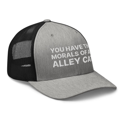 You Have The Morals of An Alley Cat Retro Trucker Hat Heather Black