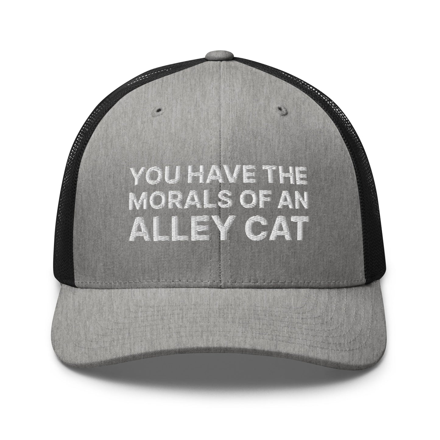 You Have The Morals of An Alley Cat Retro Trucker Hat Heather Black