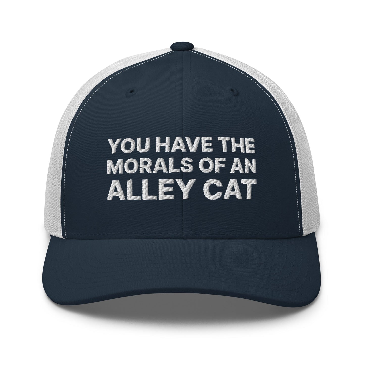 You Have The Morals of An Alley Cat Retro Trucker Hat Navy White