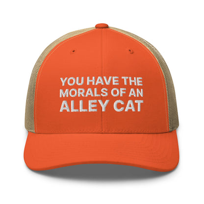 You Have The Morals of An Alley Cat Retro Trucker Hat Rustic Orange Khaki