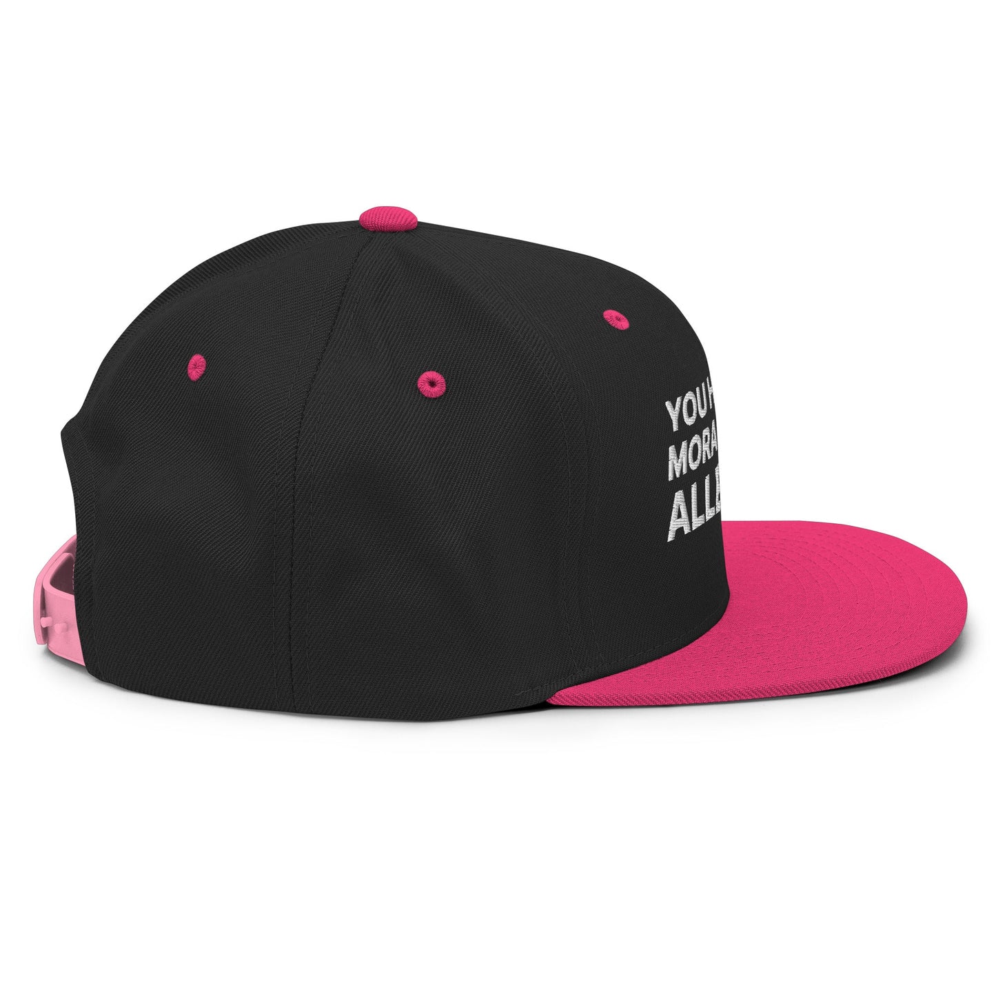 You Have The Morals of An Alley Cat Snapback Hat Black Neon Pink