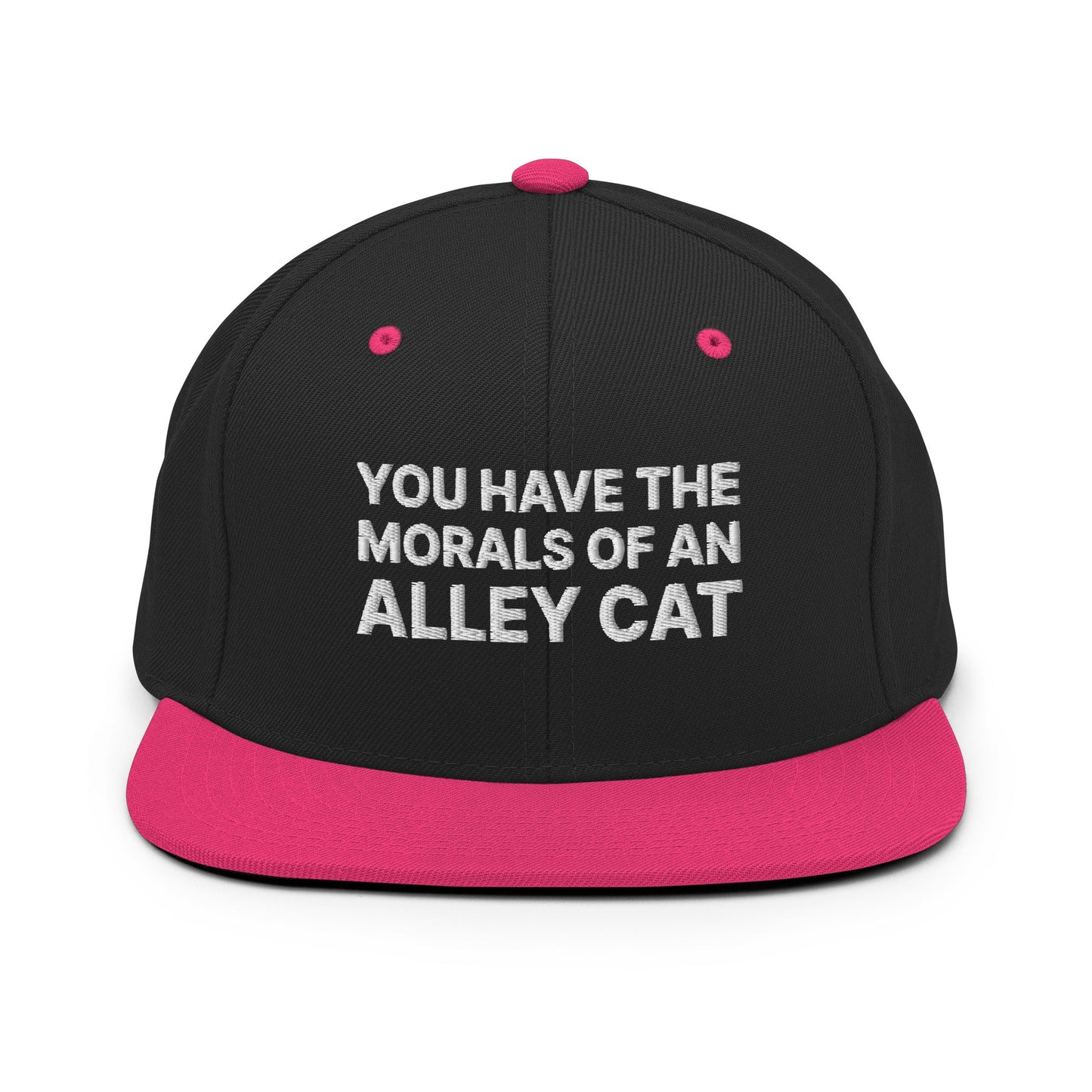 You Have The Morals of An Alley Cat Snapback Hat Black Neon Pink