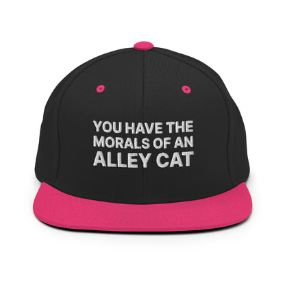 You Have The Morals of An Alley Cat Snapback Hat Black Neon Pink