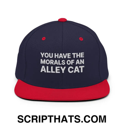 You Have The Morals of An Alley Cat Snapback Hat Navy Red